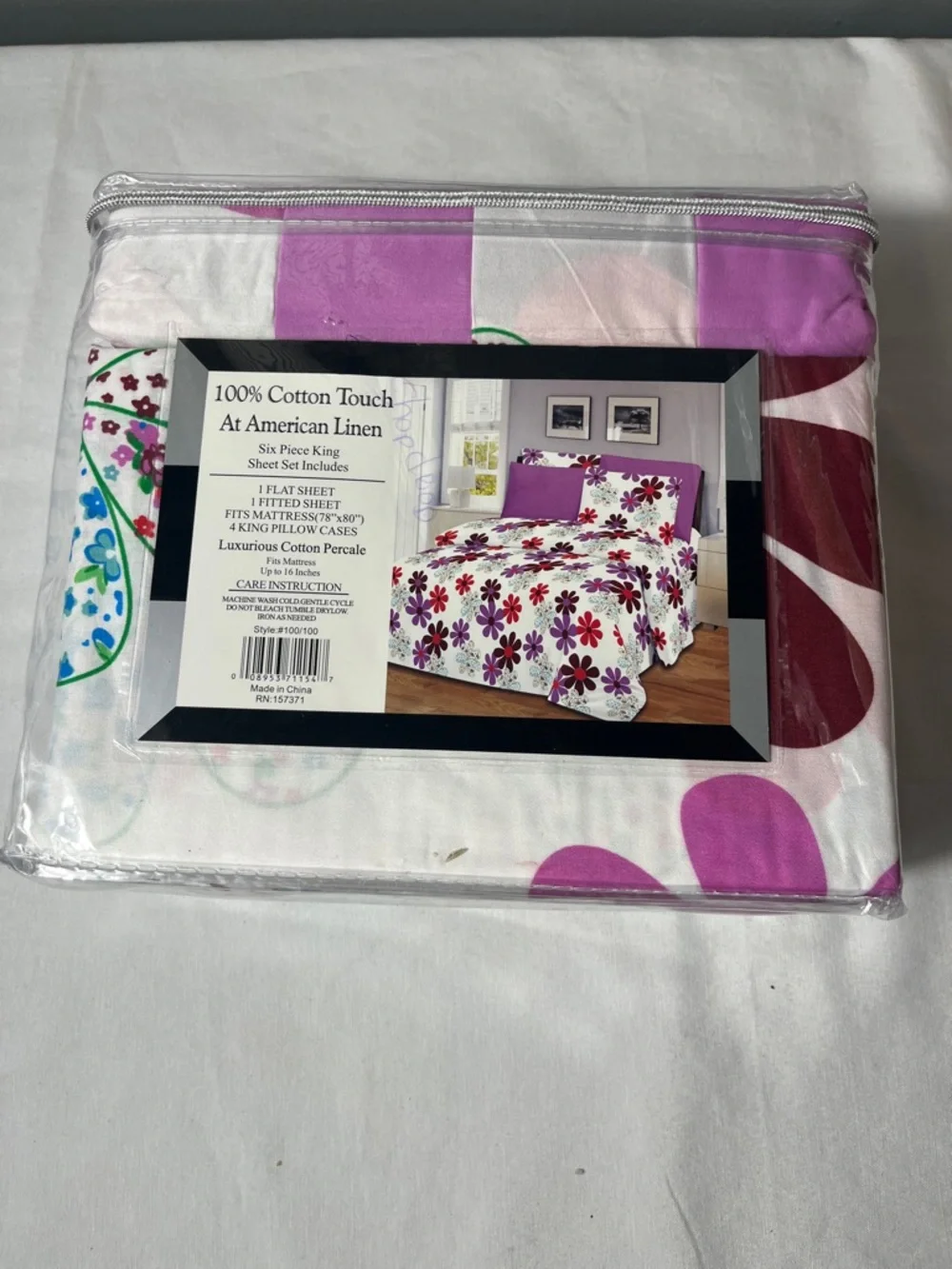 1900 Cotton Touch King Sheet Set in Purple Floral by
